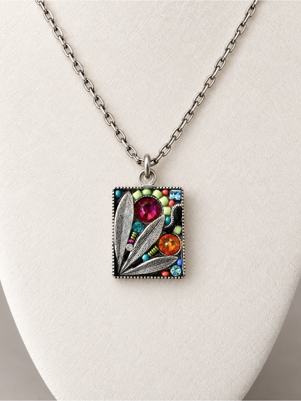 Firefly Botanical Luxe Leaf Multicolor Crystal Pendant Necklace